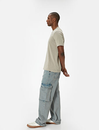 Bol Kot Pantolon Kargo Cepli Düğmeli Geniş Paça