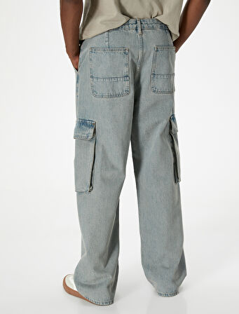 Bol Kot Pantolon Kargo Cepli Düğmeli Geniş Paça