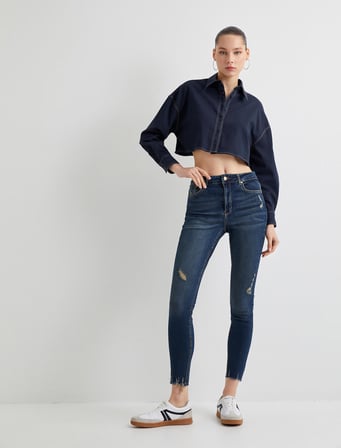 Yüksek Bel Skinny Fit Jeans Dar Kısa Paça Dar Kesim - Carmen Skinny Jean