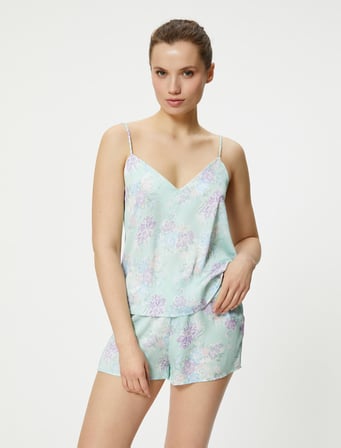 Çiçekli Pijama Altı Şort Normal Lastikli Bel