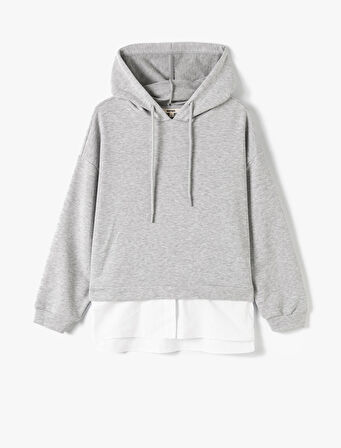 Kapşonlu Sweatshirt Bağcıklı Çift Parça Görünümlü