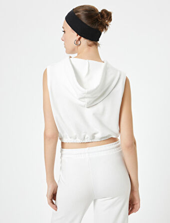 Kapüşonlu Crop Sweatshirt Beli Lastikli Kolsuz