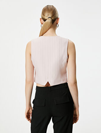 Blazer Yelek Düğmeli V Yaka Cepli