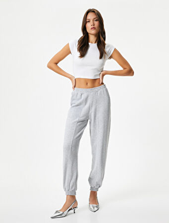 Jogger Eşofman Altı Beli ve Paçası Lastikli Nervürlü