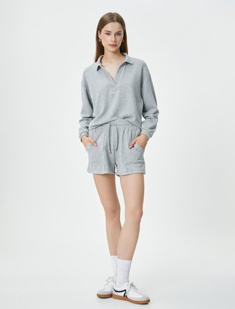 Sweat Şort Beli Bağcıklı Cep Detaylı Viskon