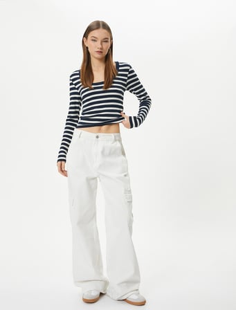 Uzun Kollu Tişört Yuvarlak Yaka Ribanalı Slim Fit