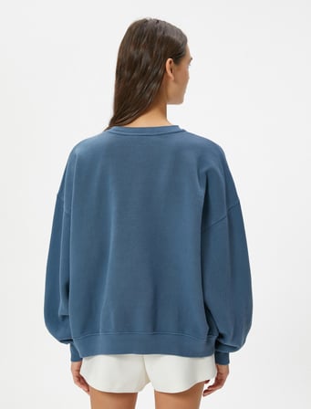 Kolej Sweatshirt Baskılı Uzun Kollu Bisiklet Yaka Rahat Kalıp