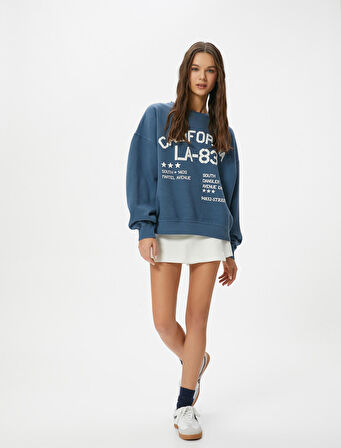 Kolej Sweatshirt Baskılı Uzun Kollu Bisiklet Yaka Rahat Kalıp