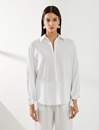 Balon Kol Gömlek Bilek Detaylı Düğmeli Pamuklu