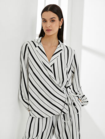 Bluz Kruvaze Bağlamalı Uzun Kollu 