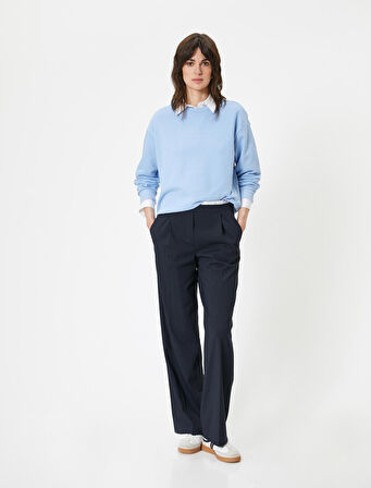 Oversize Sweatshirt Bisiklet Yaka Baskı Detaylı