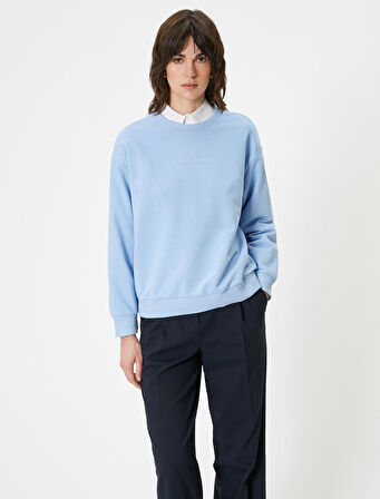 Oversize Sweatshirt Bisiklet Yaka Baskı Detaylı