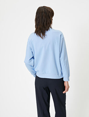 Oversize Sweatshirt Bisiklet Yaka Baskı Detaylı