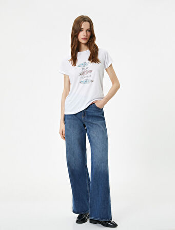 Baskılı Tişört Bisiklet Yaka Kısa Kollu