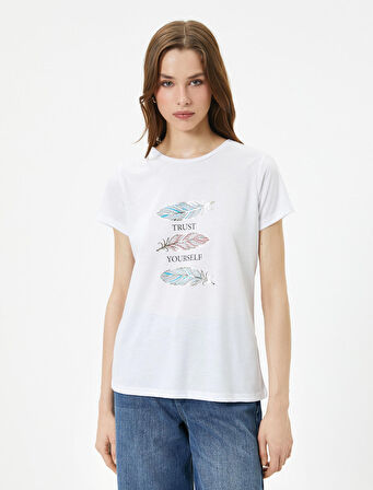 Baskılı Tişört Bisiklet Yaka Kısa Kollu