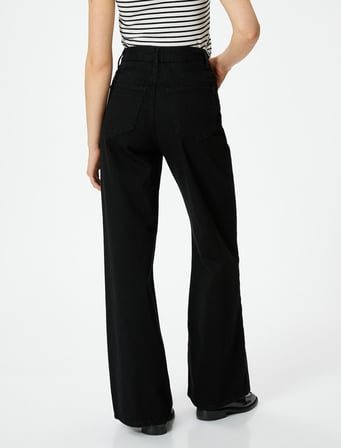 Bol Paça Kot Pantolon Yüksek Bel Pamuklu Cepli - Bianca Jeans