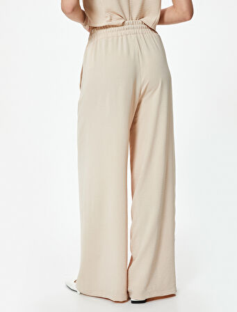 Dökümlü Palazzo Pantolon Beli Lastikli Bağlamalı Cepli