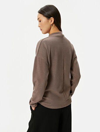 Uzun Kollu Tişört Dik Yaka Simli