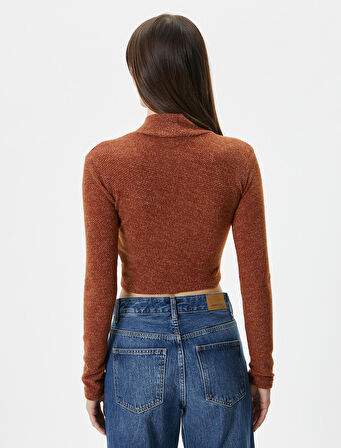 Crop Tişört Uzun Kollu Dik Yaka