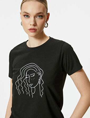 Baskılı Tişört Bisiklet Yaka Kısa Kollu