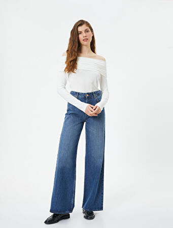 Madonna Yaka Tişört Uzun Kollu Viskoz Kumaş Slim Fit