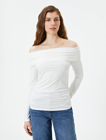 Madonna Yaka Tişört Uzun Kollu Viskoz Kumaş Slim Fit