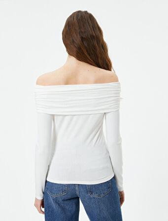 Madonna Yaka Tişört Uzun Kollu Viskoz Kumaş Slim Fit