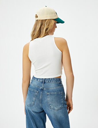 Crop Fitilli Atlet Asimetrik Kesim Bisiklet Yaka
