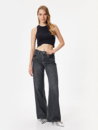 Crop Fitilli Atlet Asimetrik Kesim Bisiklet Yaka