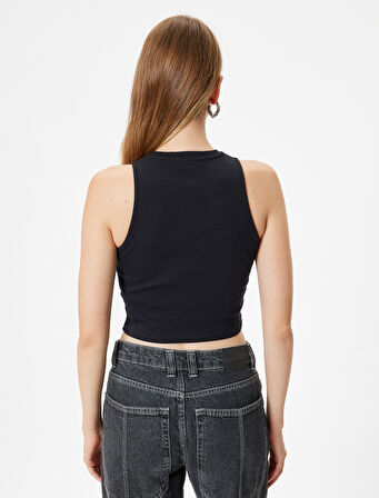 Crop Fitilli Atlet Asimetrik Kesim Bisiklet Yaka