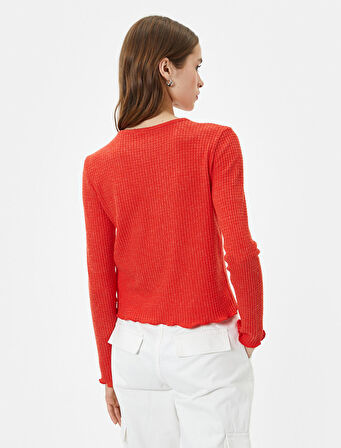 Uzun Kollu Tişört Bisiklet Yaka Dokulu