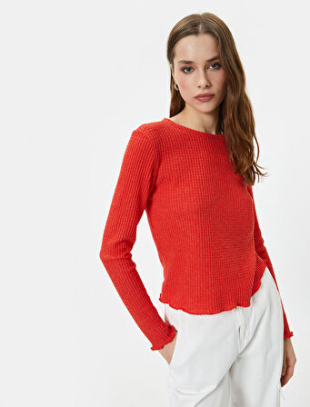 Uzun Kollu Tişört Bisiklet Yaka Dokulu