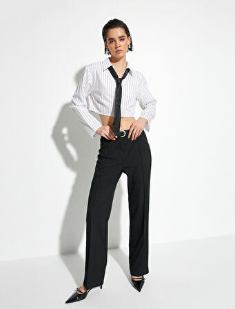 Crop Gömlek Uzun Kollu Klasik Yaka Düğmeli