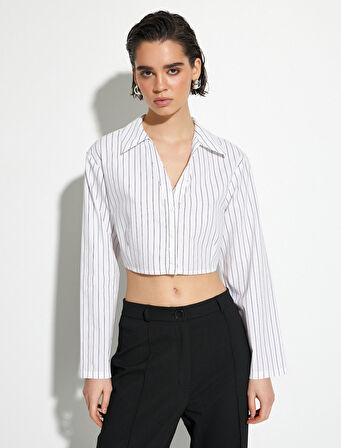Crop Gömlek Uzun Kollu Klasik Yaka Düğmeli