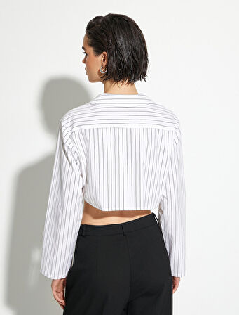 Crop Gömlek Uzun Kollu Klasik Yaka Düğmeli