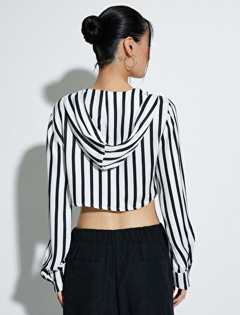 Kapşonlu Crop Bluz V Yaka 