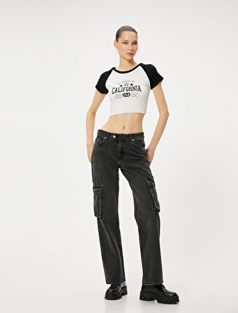 Kargo Kot Pantolon Düz Paça Standart Bel Cepli Pamuklu - Nora Cargo Straight Jeans 