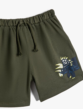 Şort Dinozor Baskılı Beli Bağlamalı Pamuklu