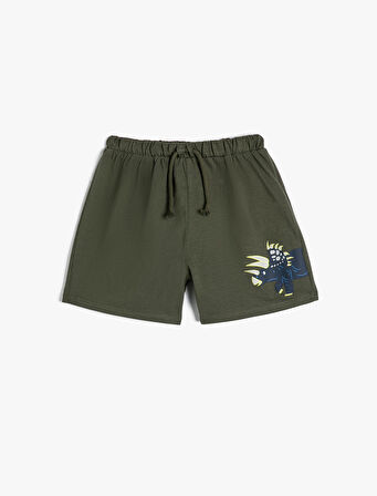 Şort Dinozor Baskılı Beli Bağlamalı Pamuklu