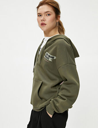 Kapşonlu Fermuarlı Sweatshirt Oversize Arkası Fotoğraf Baskılı Cepli 