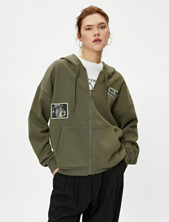 Kapşonlu Fermuarlı Sweatshirt Oversize Arkası Fotoğraf Baskılı Cepli 