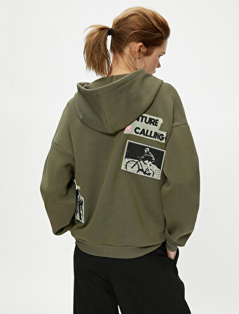Kapşonlu Fermuarlı Sweatshirt Oversize Arkası Fotoğraf Baskılı Cepli 