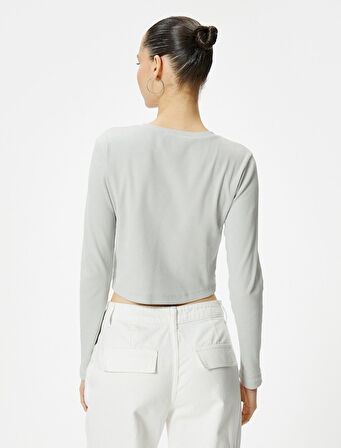 Uzun Kollu Tişört Kayık Yaka Baskılı Pamuklu