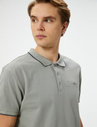 Polo Yaka Tişört Slim Fit Düğmeli Kısa Kollu Biyeli