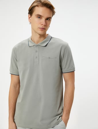 Polo Yaka Tişört Slim Fit Düğmeli Kısa Kollu Biyeli
