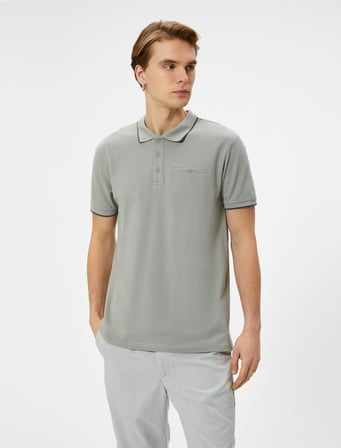 Polo Yaka Tişört Slim Fit Düğmeli Kısa Kollu Biyeli