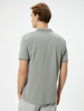 Polo Yaka Tişört Slim Fit Düğmeli Kısa Kollu Biyeli