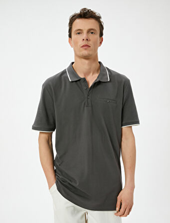 Polo Yaka Tişört Slim Fit Düğmeli Kısa Kollu Biyeli