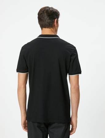 Polo Yaka Tişört Slim Fit Düğmeli Kısa Kollu Biyeli