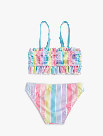 Çizgili Bikini Takımı Fırfırlı İnce Askılı 